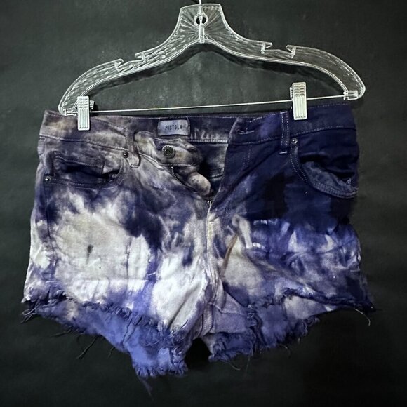 Pistola Distressed Shorts Hot Denim Blue Size 30 Tie Dye Purple Distress - Picture 4 of 5